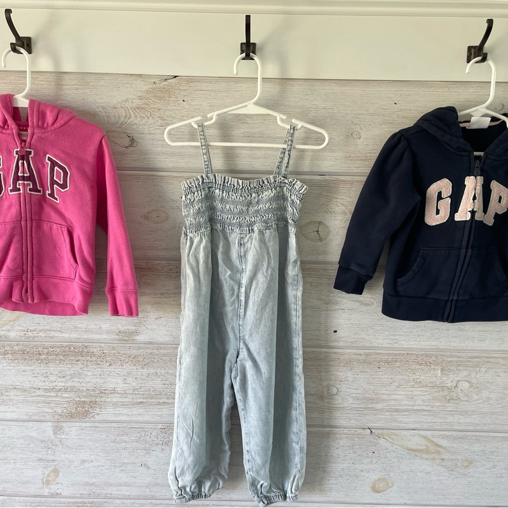 3 piece cozy bundle! Two hoodies and 1 soft jean jumpsuit.
